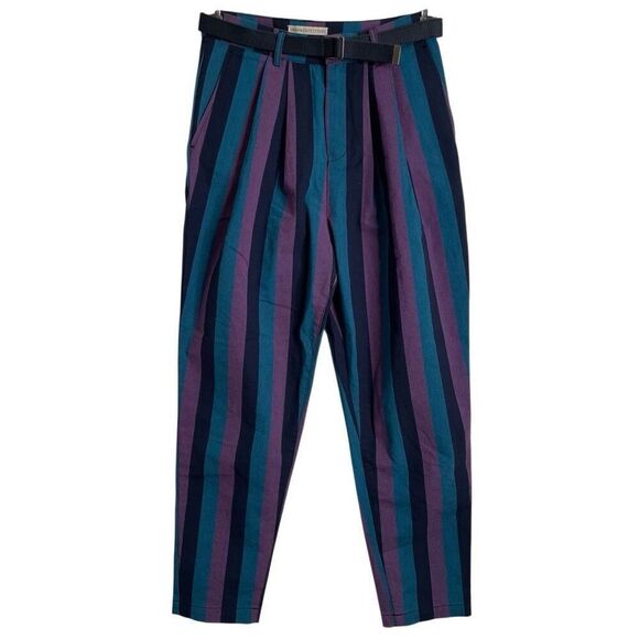 Urban Outfitters Womens Della Striped Tapered 2 Grunge Punk High Rise Pleat Fron - Picture 1 of 6